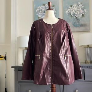 Catherine’s Vegan Leather Collarless Jacket in Plum